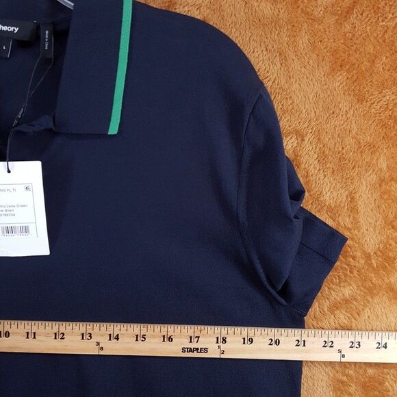 THEORY Polo Shirt Mens Large Navy Short Sleeve Green Trim GORIS - Picture 7 of 9
